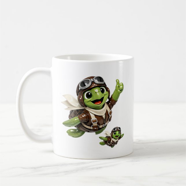 Pilot Turtle Cute Aviator Character Flying Coffee Mug (Left)