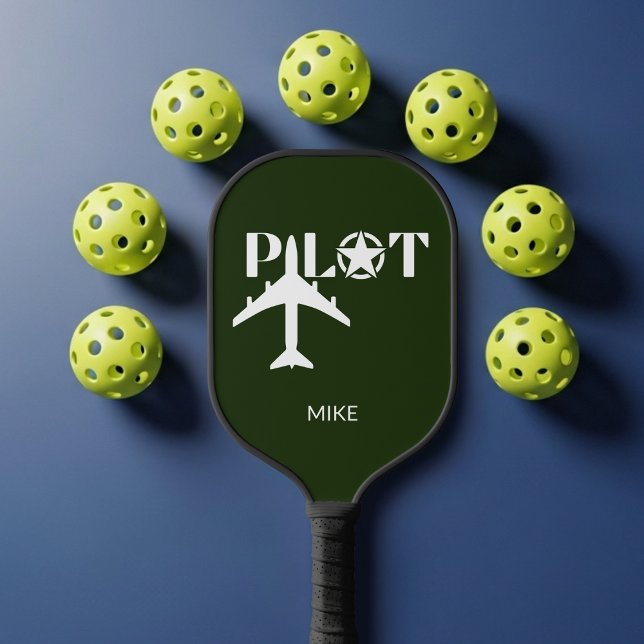 Pilot Typography & Aeroplane Funny Personalised Pickleball Paddle (Creator Uploaded)
