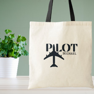 Pilot Typography & Aeroplane,Minimalist Personalis Tote Bag