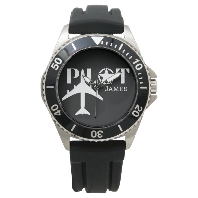 Pilot Typography & Aeroplane Minimalist Personalis Watch (Front)