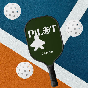 Pilot Typography & Airplane Funny Personalized Pickleball Paddle