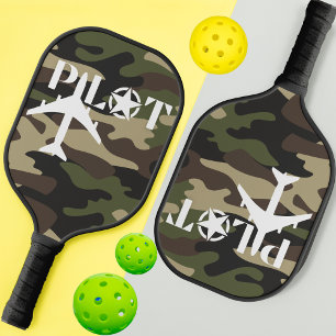 Pilot Typography & Military Aeroplane Camouflage Pickleball Paddle