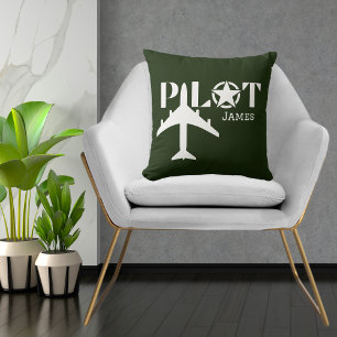 Pilot Typography & Military aeroplane, Minimalist Cushion