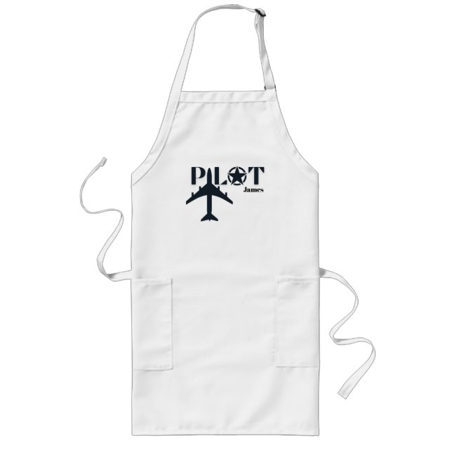 Pilot Typography Military Aeroplane, Personalised Long Apron (Front)
