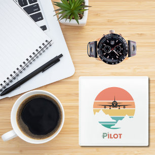 Pilot Typography,Vintage Retro,Simple Aeroplane G Glass Coaster