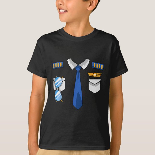 Pilot Uniform Costume Aeroplane Aviator Aviation H T-Shirt (Front)