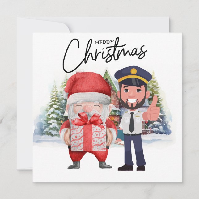 Pilot Uniform with Christmas themed  Holiday Card (Front)