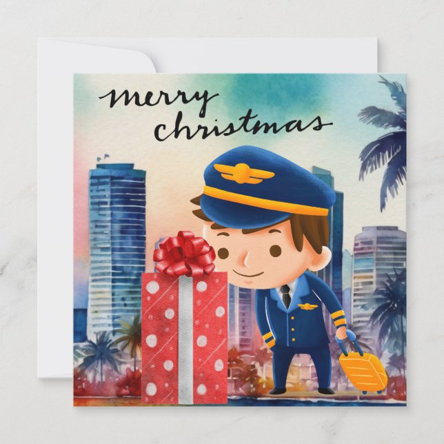 Pilot Uniform with Christmas themed  Holiday Card (Front)