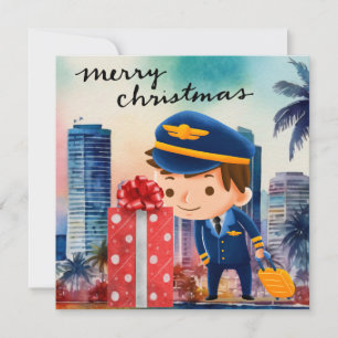 Pilot Uniform with Christmas themed  Holiday Card