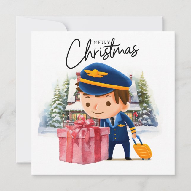 Pilot Uniform with Christmas themed  Holiday Card (Front)