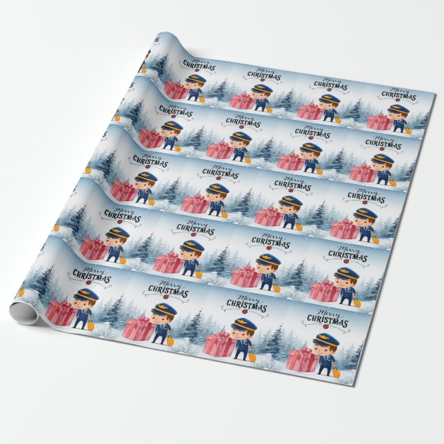 Pilot Uniform with Christmas themed  Wrapping Paper (Unrolled)