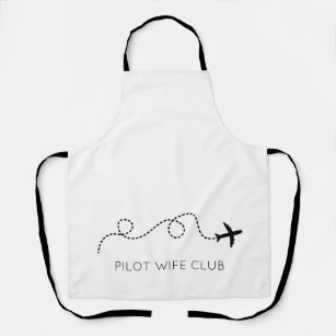 PILOT WIFE CLUB Flying Aeroplane Modern Black Whit Apron