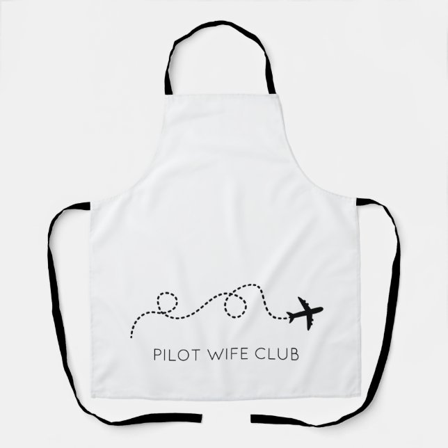 PILOT WIFE CLUB Flying Aeroplane Modern Black Whit Apron (Front)