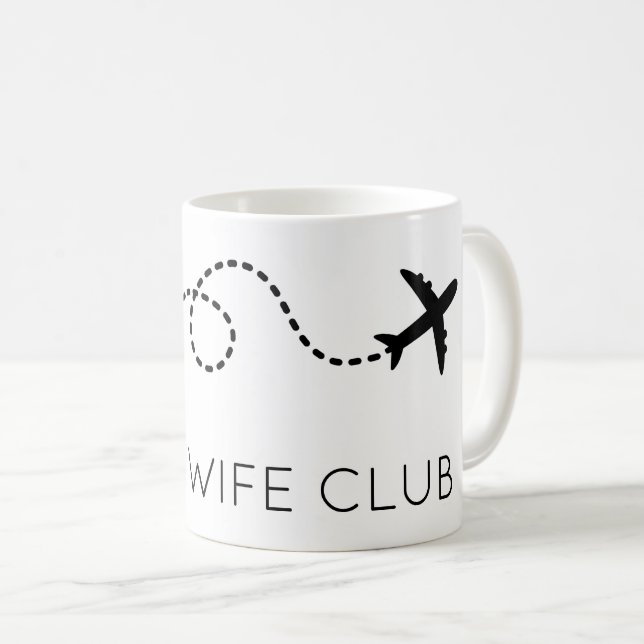 PILOT WIFE CLUB Flying Aeroplane Modern Black Whit Coffee Mug (Front Right)