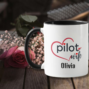 Pilot Wife Heart Aeroplane Romantic Custom Birthda Mug