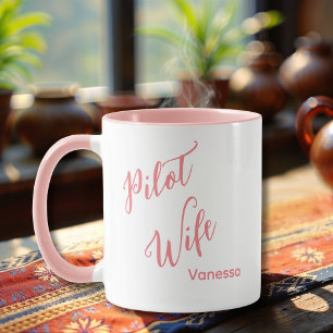 Pilot Wife Pink Script Cute Simple Custom Name Mug