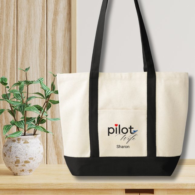 Pilot Wife Script Heart Aeroplane Simple Custom Tote Bag (Creator Uploaded)