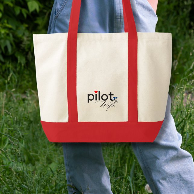 Pilot Wife Script Red Heart Blue Aeroplane Simple  Tote Bag (Creator Uploaded)