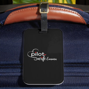 'Pilot Wife' Typography & Aeroplane Simple, Minima Luggage Tag