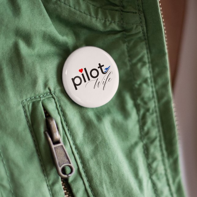 Pilot Wife Typography & Aeroplane Simple,Minimalis 3 Cm Round Badge (Creator Uploaded)