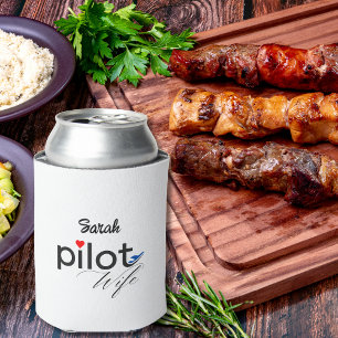 Pilot Wife Typography & Aeroplane Simple,Minimalis Can Cooler