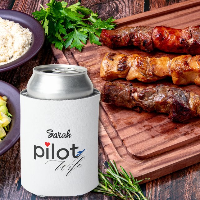 Pilot Wife Typography & Aeroplane Simple,Minimalis Can Cooler (Creator Uploaded)