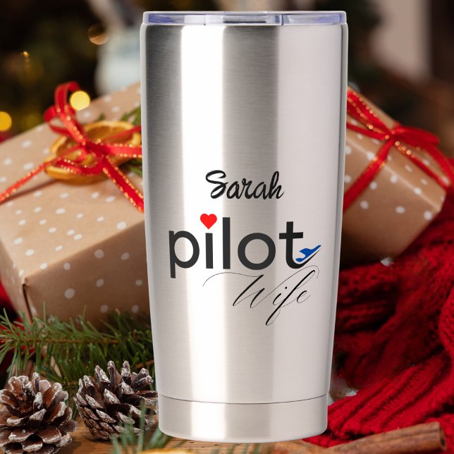 Pilot Wife Typography & Aeroplane Simple,Minimalis Insulated Tumbler (Creator Uploaded)