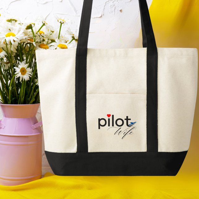 Pilot Wife Typography & Aeroplane Simple,Minimalis Tote Bag (Creator Uploaded)