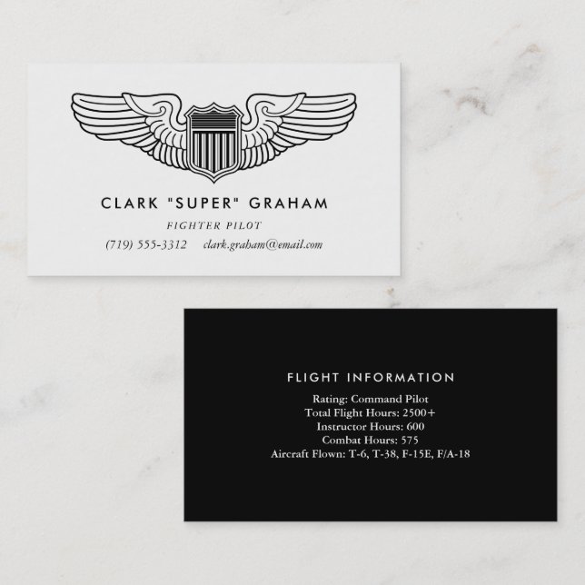 Pilot Wings Professional Aviator Business Card (Front/Back)