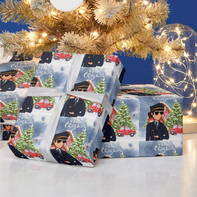 Pilot Woman with Christmas Themed  Wrapping Paper (Holidays)