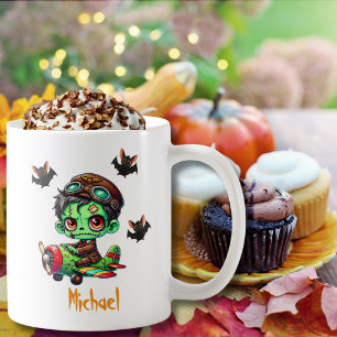 Pilot Zombie flying Aeroplane & Bat Funny Hallowee Coffee Mug