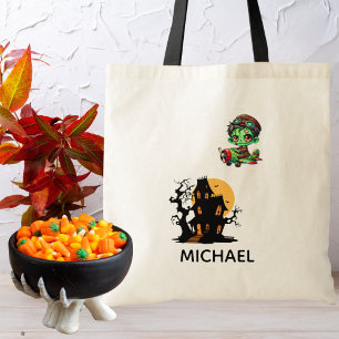 Pilot Zombie flying Aeroplane & Bat Funny Hallowee Tote Bag