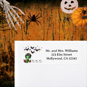 Pilot Zombie flying Aeroplane House Funny Hallowee Return Address Label