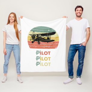 Pilots,Aeroplane,Retro,Sunset,Vintage Fleece Blanket