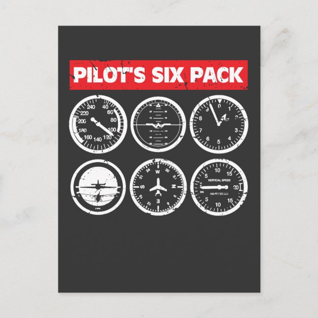 Pilot's Six Pack Flight Instruments Aviation Postcard (Front)