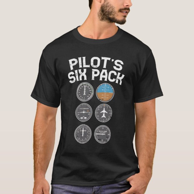 Pilots Six Pack Funny Flight Instruments Aviation  T-Shirt (Front)
