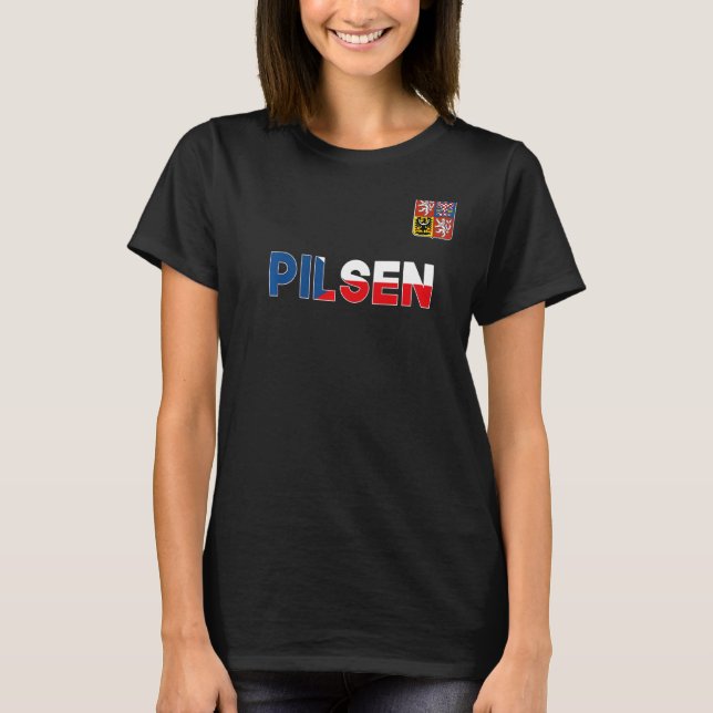 Pilsen Czech Republic Heart Flag Lion Coat Of Arm  T-Shirt (Front)