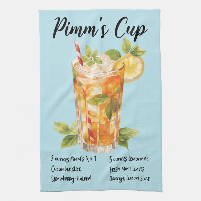 Pimm's Cup Cocktail Recipe Tea Towel (Vertical)