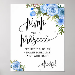 Pimp your prosecco blue floral bridal shower sign