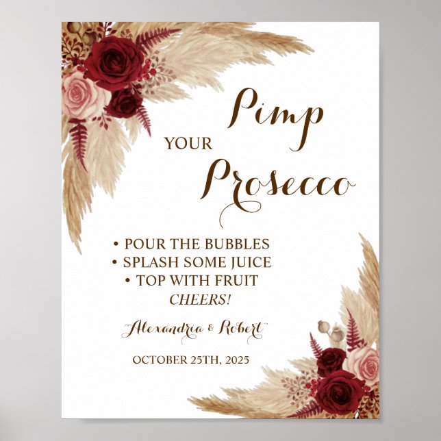 Pimp your Prosecco Pampas Grass Wedding  Poster (Front)