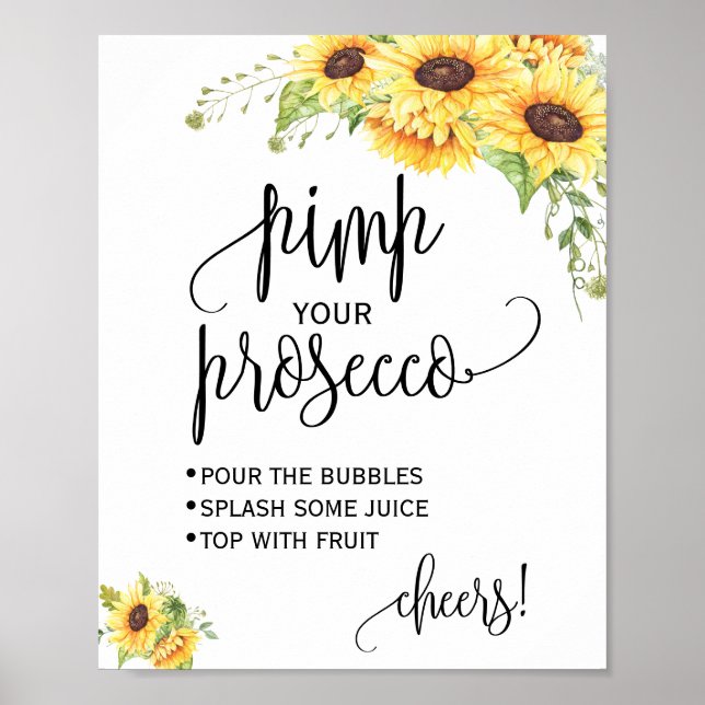 Pimp your prosecco sunflowers floral shower sign (Front)