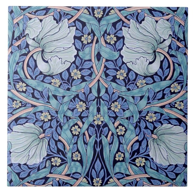 Pimpernel Blue, William Morris Ceramic Tile (Front)