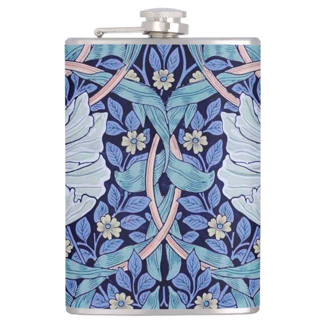 Pimpernel Blue, William Morris Hip Flask (Front)