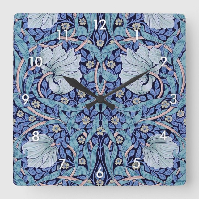 Pimpernel Blue, William Morris Square Wall Clock (Front)