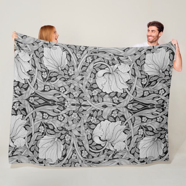 Pimpernel Grey Monotone, William Morris Fleece Blanket (In Situ)