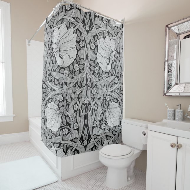 Pimpernel Grey Monotone, William Morris Shower Curtain (In Situ)