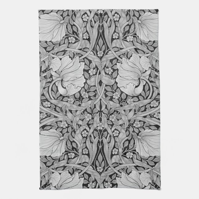 Pimpernel Grey Monotone, William Morris Tea Towel (Vertical)