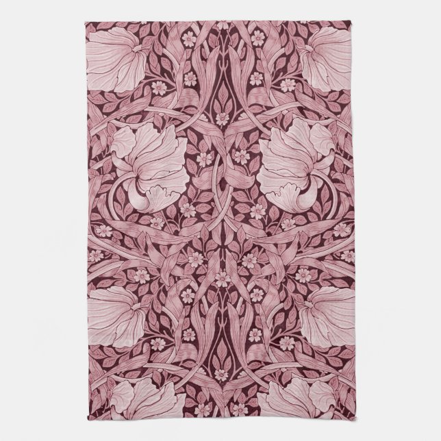 Pimpernel Maroon, William Morris Tea Towel (Vertical)
