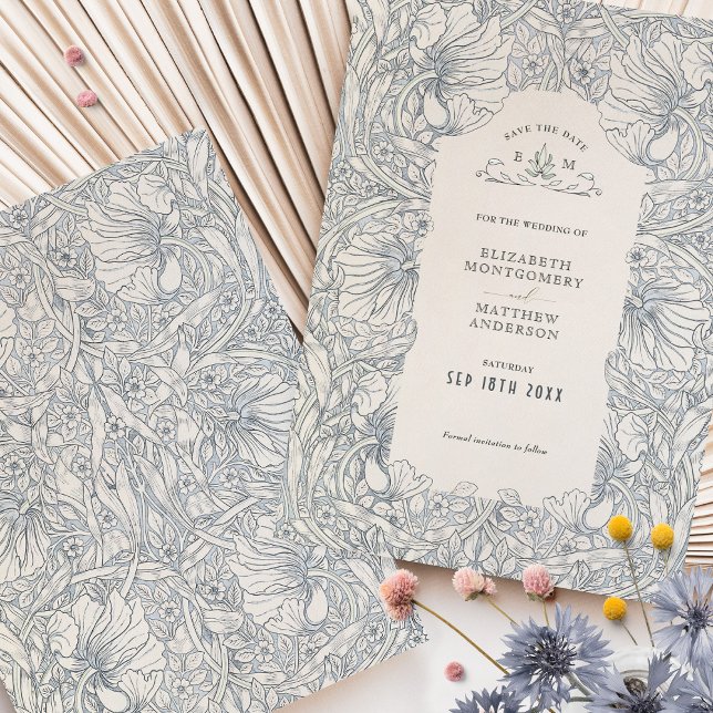 Pimpernel Muted Blue Steel Grey William Morris Invitation (Creator Uploaded)