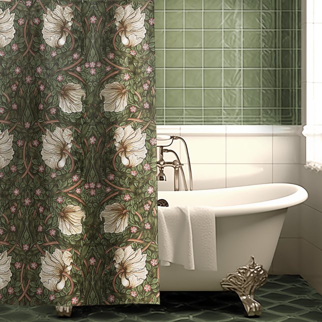 Pimpernel Sage Green & Warm White Pattern Morris Shower Curtain (Creator Uploaded)